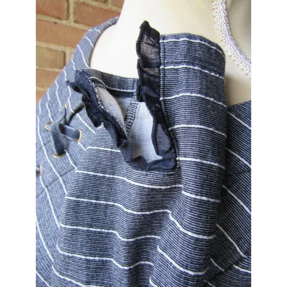 Talbots Striped Knit Top Criss Cross Detail Women's Medium Casual Ruffle Cuff - Picture 9 of 13